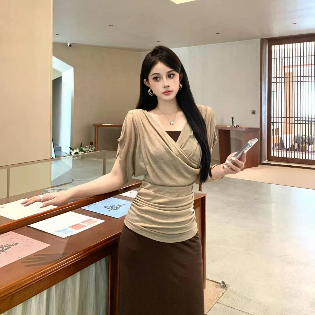 不规则针织夏季时尚套装短袖轻熟风性感风气质