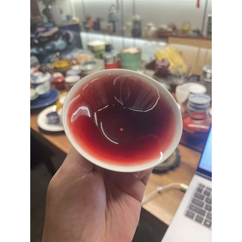 霁红釉 大红大紫斗笠杯