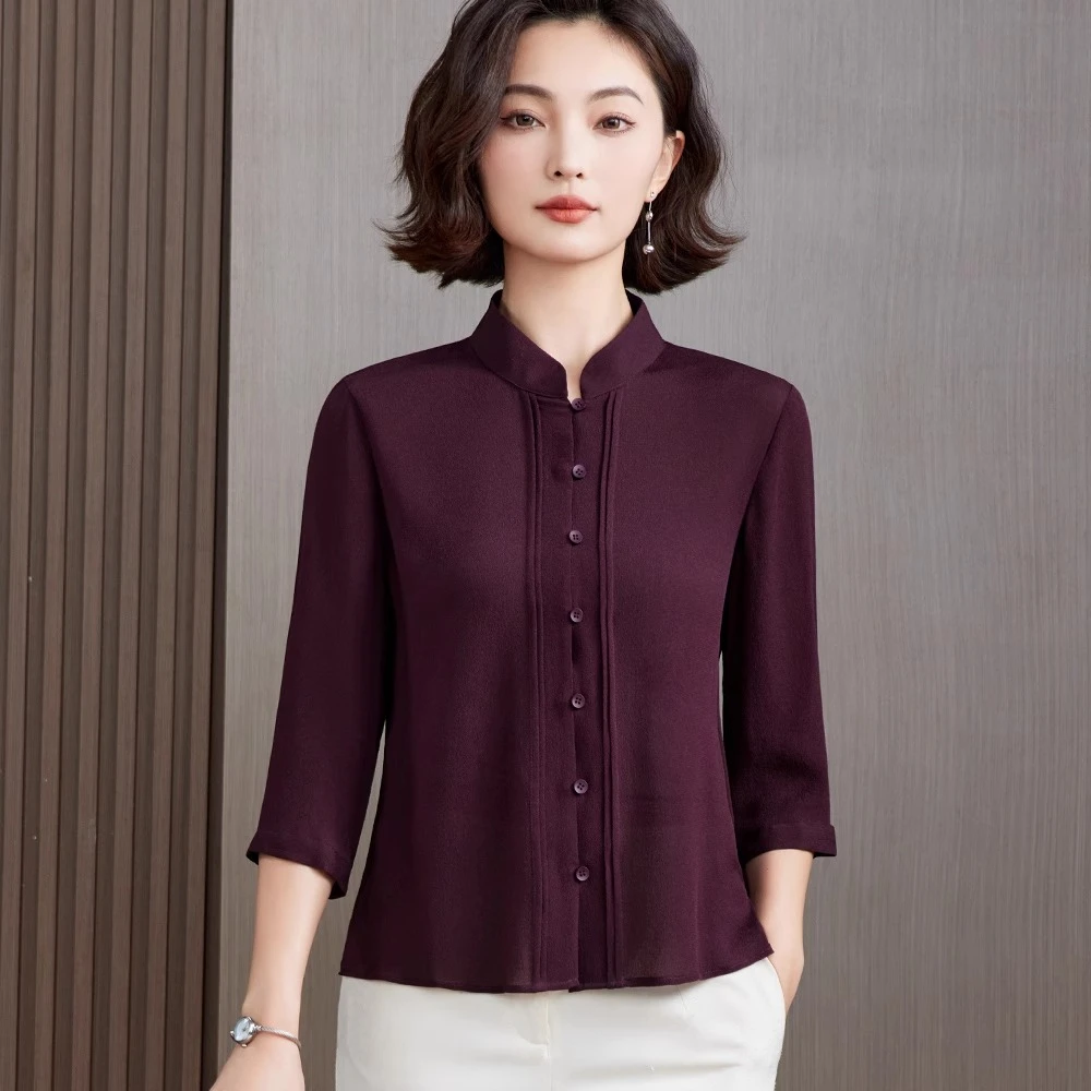 2025新款高端鬼绉真丝上衣女桑蚕丝喜婆婆妈妈装新中式国风爆款