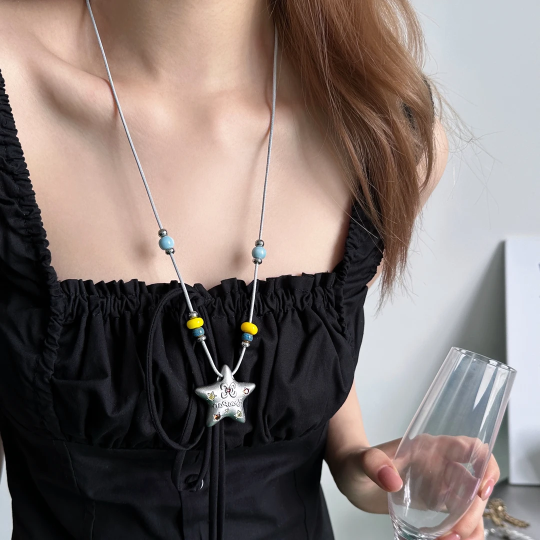 非金属布艺项链 X5634-1甜酷百搭时尚个性小众设计字母五角星项链