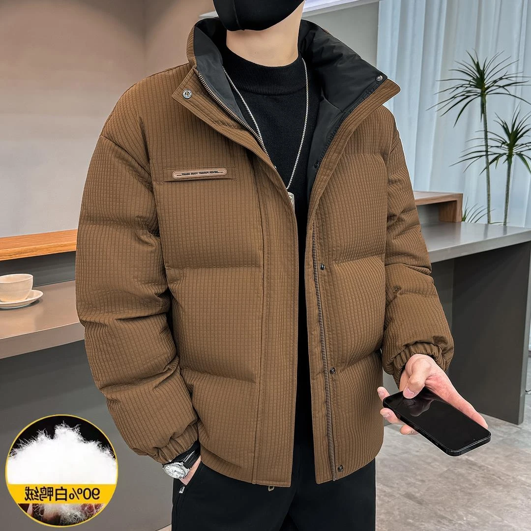 VALVOELITE羽绒服男短款冬季定制纹理立领拼色痞帅轻薄加厚面包服