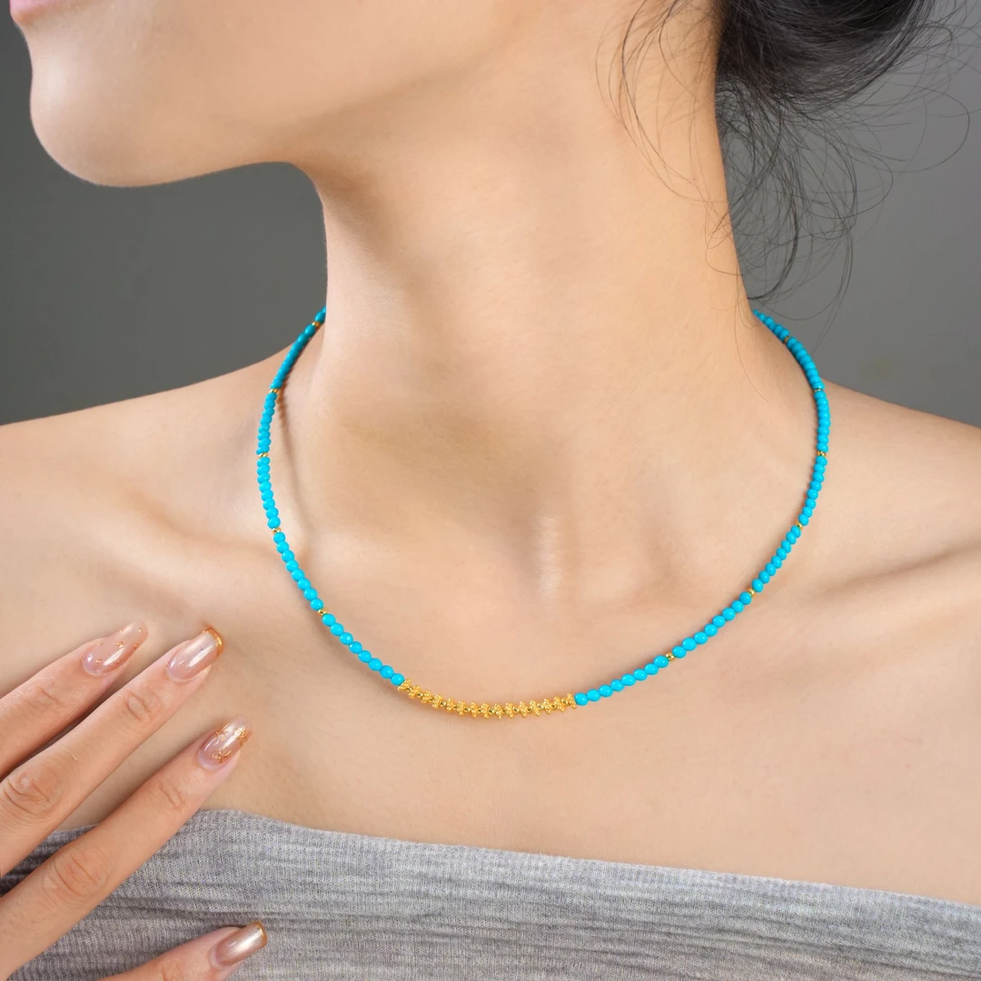 【美宁专属】S925睡美人圆珠隔珠项链2mm XZ0478BZ