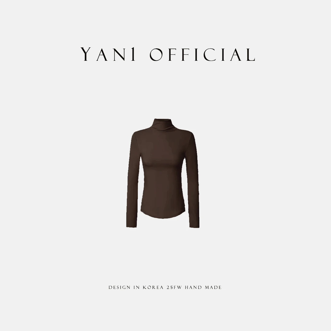 Yan1Design/妍妍【咖色打底】25秋冬半高领设计感加厚磨毛打底衫