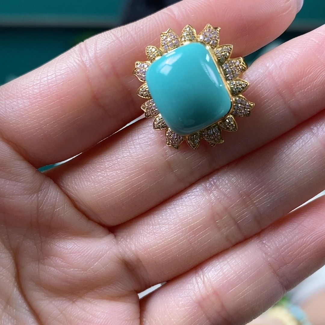 绿松石18K金镶嵌珠宝奇石