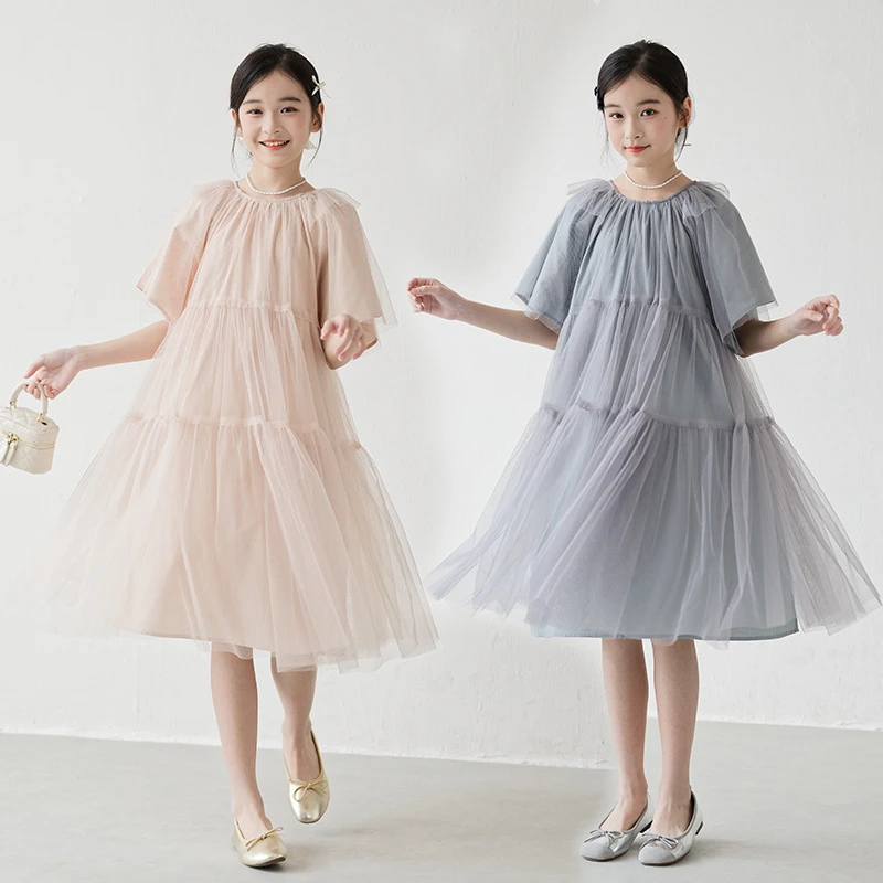 女童连衣裙夏季2025新款中大童纱裙短袖公主裙儿童裙子洋气网纱裙