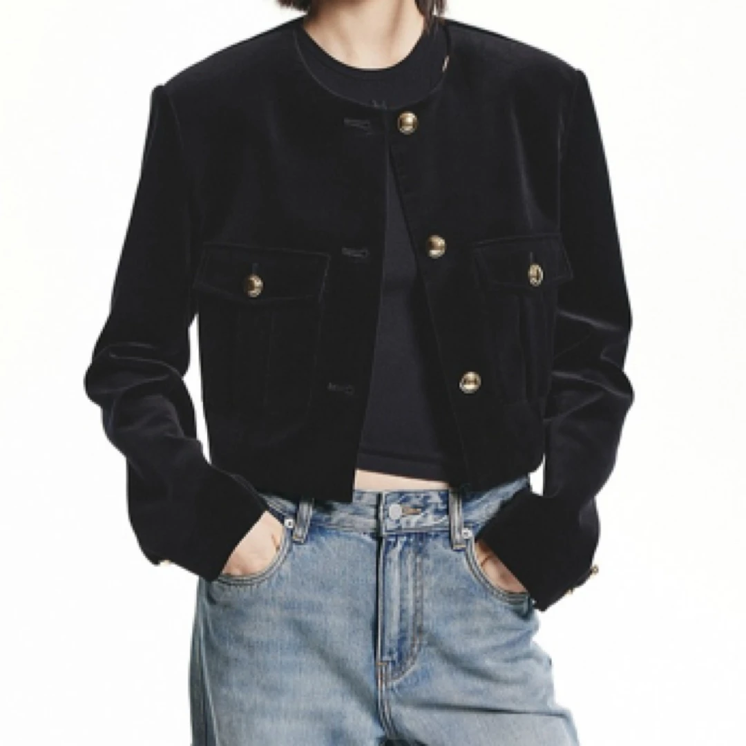 【小步】短款细绒小香风外套女