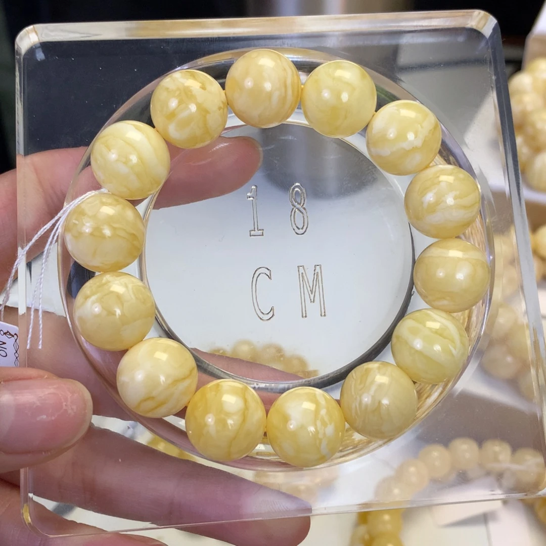 蜜蜡未镶嵌手串俄料满蜡白花蜜14.9mm25.8