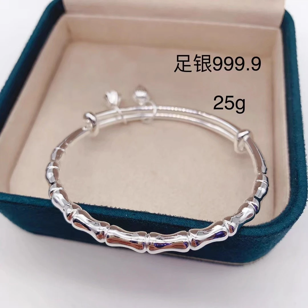 足银手镯 竹节银手镯女999足银两世欢铃铛银镯子送女友送闺蜜礼