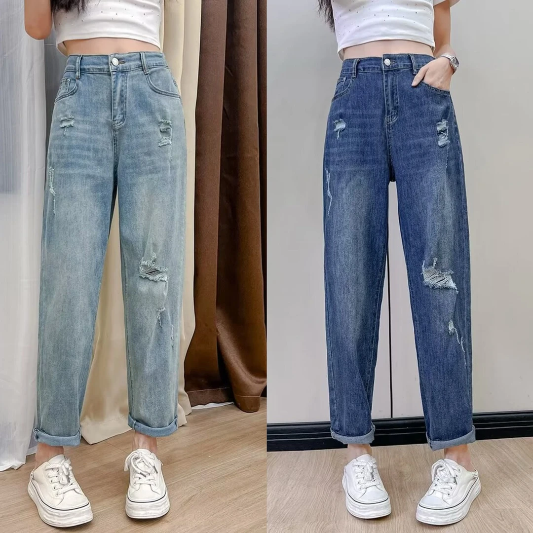 华6516夏季薄款高腰牛仔裤女