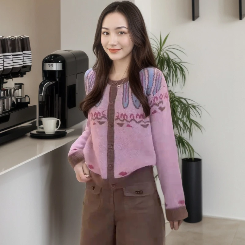 新款时尚百搭洋气氛围感长袖针织开衫气质减龄显瘦上衣LK2507601