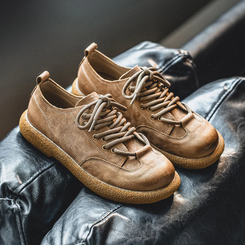 男士复古丑萌大头鞋绒面系带平底鞋2025新款单鞋软底休闲小皮鞋子