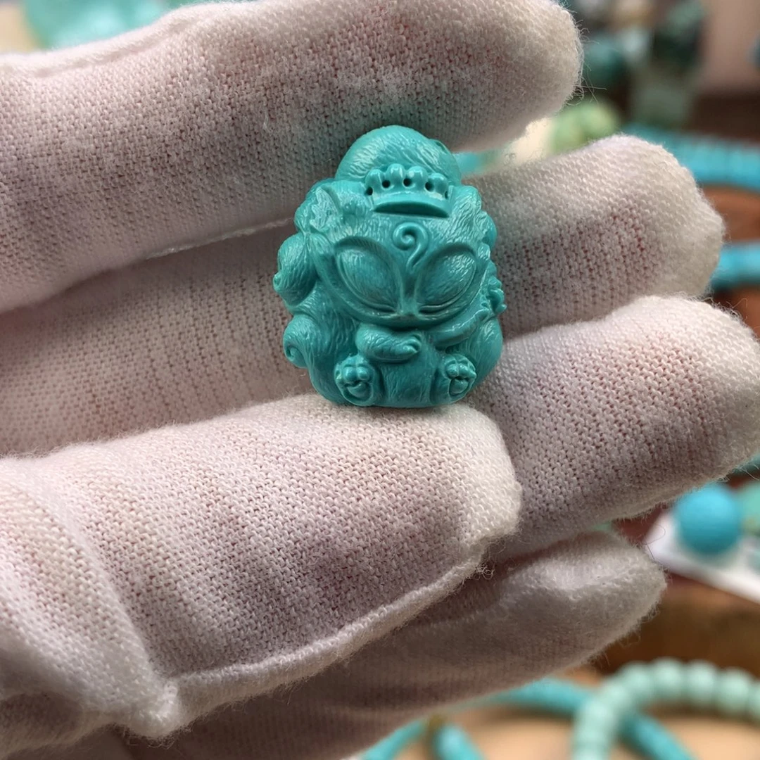 绿松石未镶嵌珠宝奇石高瓷玉化蓝绿小凤九17.8*21.2mm