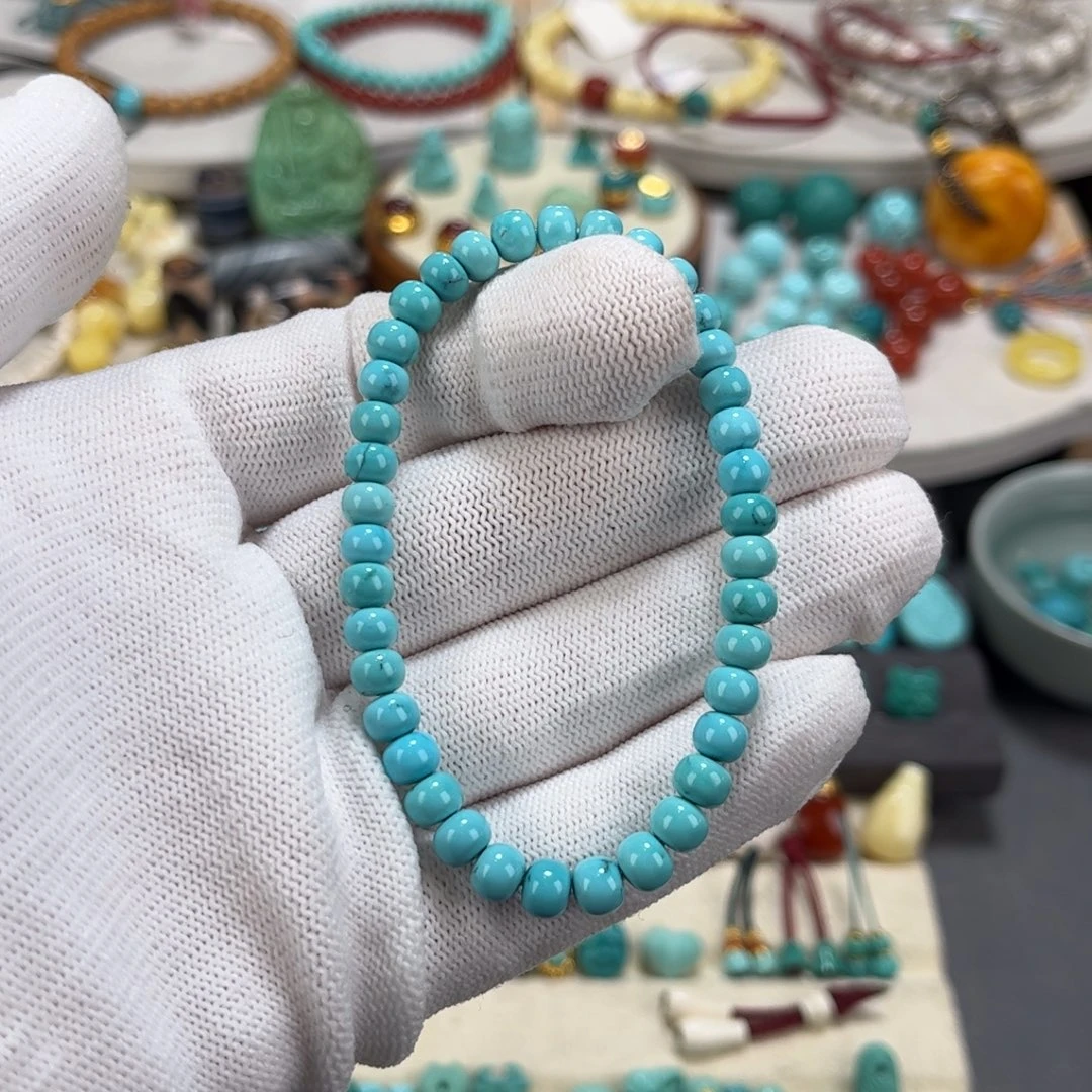 绿松石未镶嵌光珠原矿手串