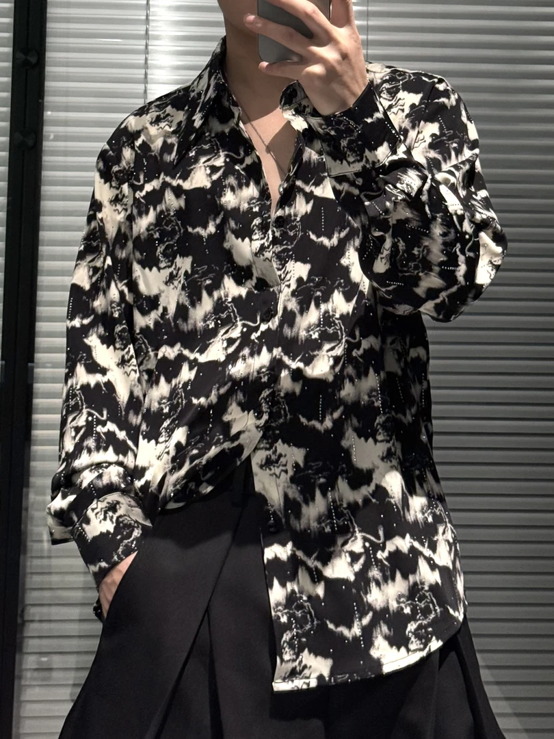 （现货）尚锋男装666新款自主设计时尚潮流亮钉印花宽松休闲衬衫