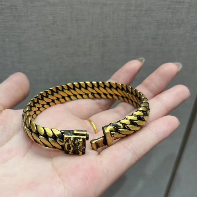 足金古法电黑马鞭手链 纯黄金