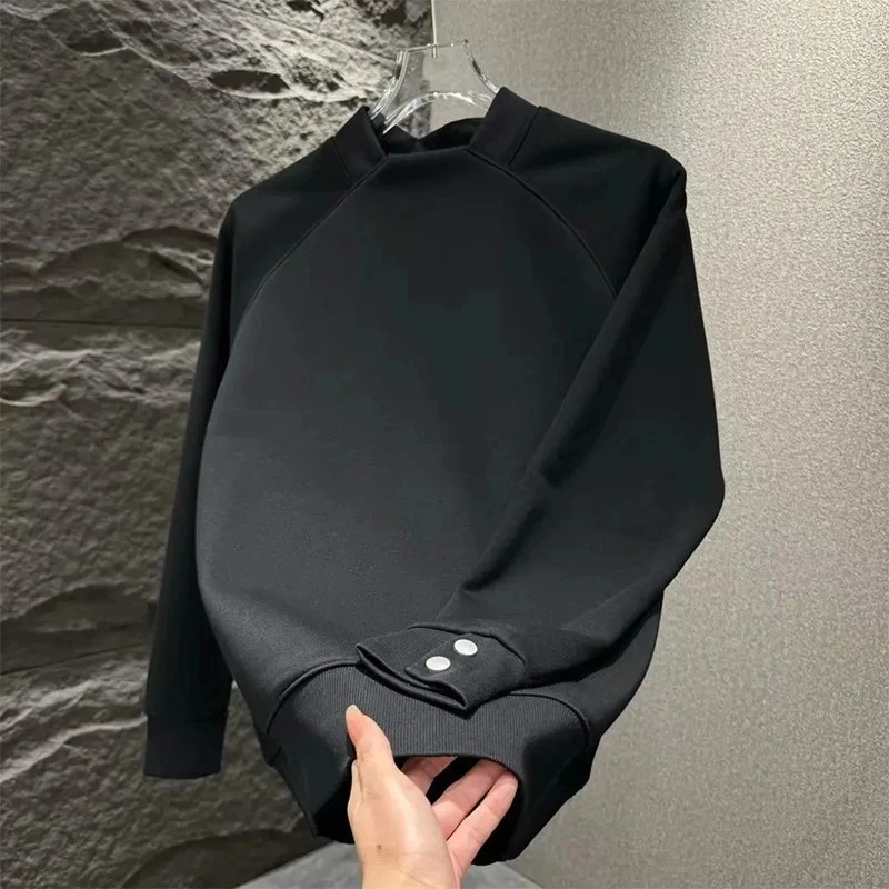 春秋季新款男士卫衣简约宽松设计感扣子休闲内搭时尚百搭圆领上衣