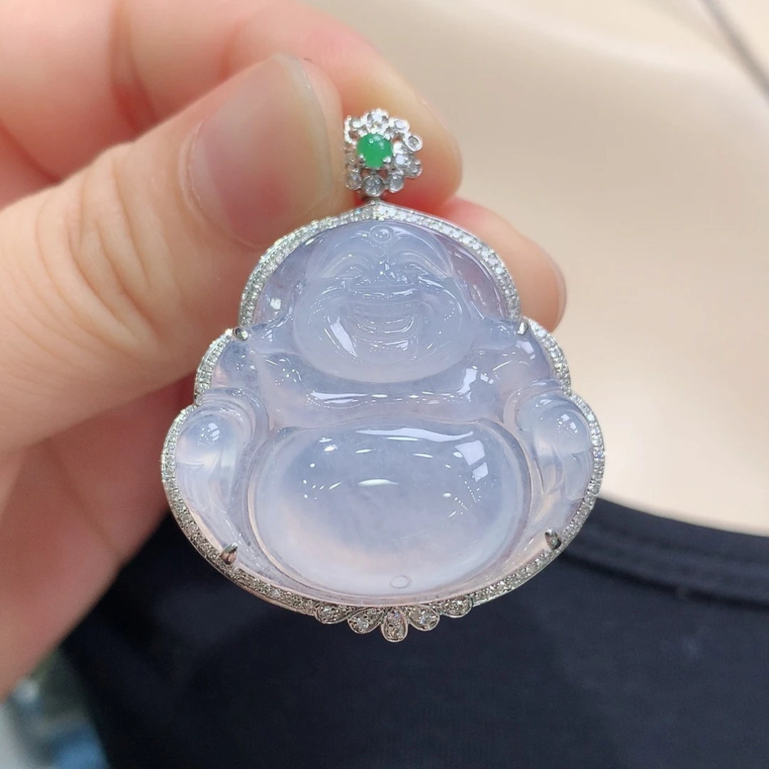 翡翠18K金镶嵌颈饰佛公