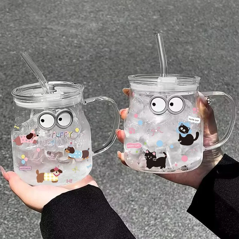 水杯2025女高颜值吸管杯办公室咖啡杯家用耐热玻璃杯子打工人EEA