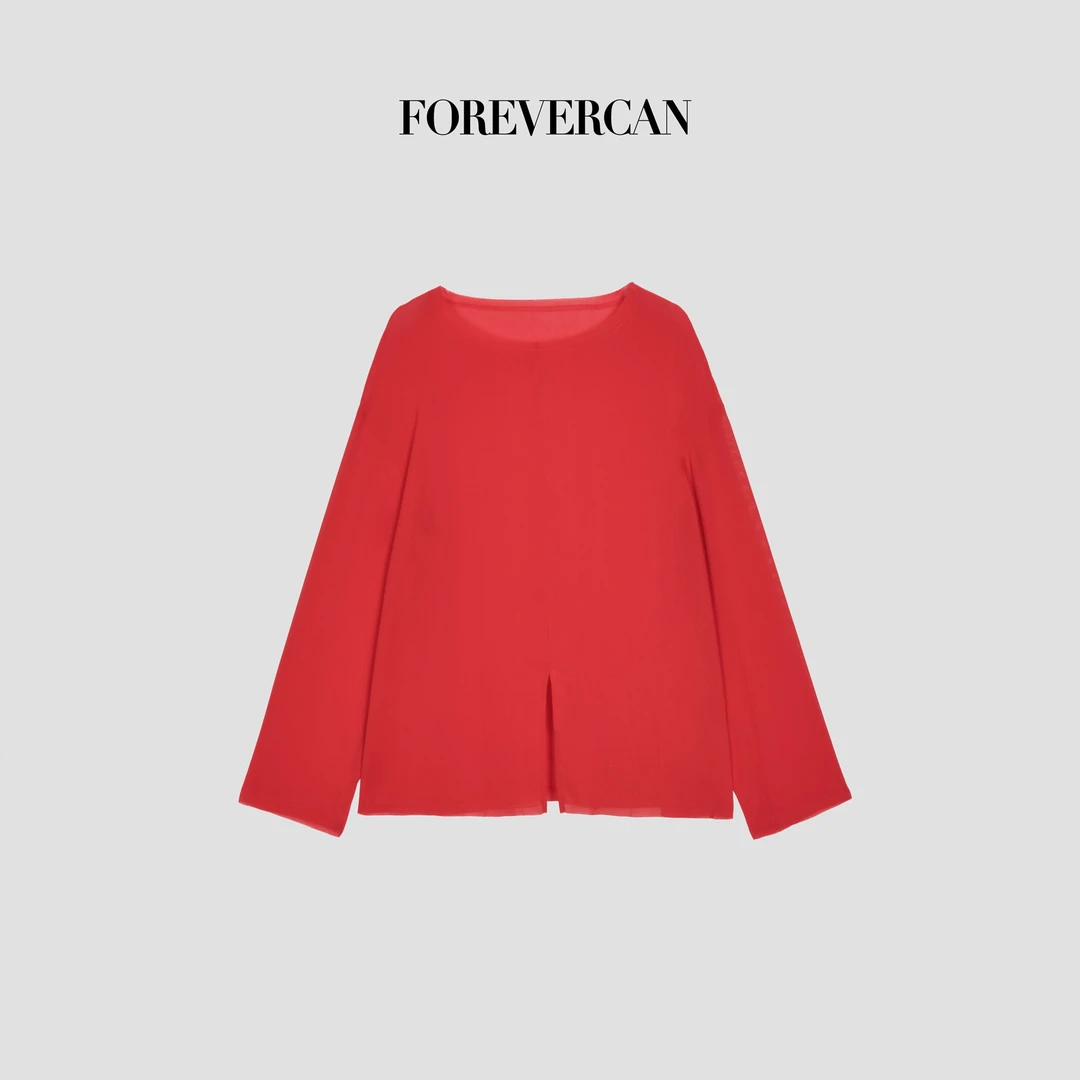 FOREVERCAN“无拘本色”慵懒风下摆开叉纯色宽松百搭上衣 ST23724