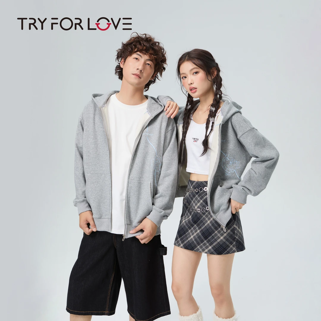 TRYFORLOVE秋季连帽长袖不起球开衫卫衣情侣秋冬宽松时尚百搭上衣