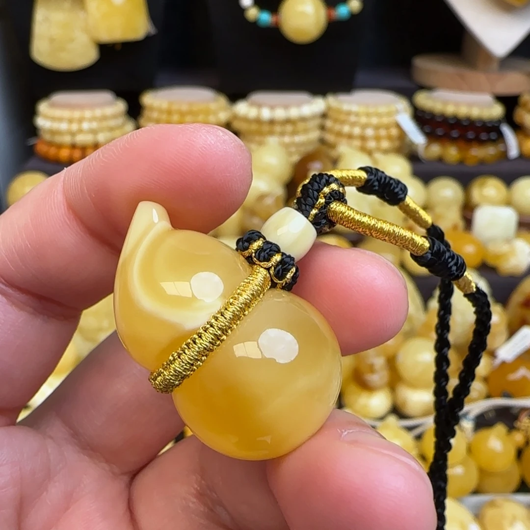 琥珀未镶嵌套链天然俄料蜜蜡葫芦吊坠