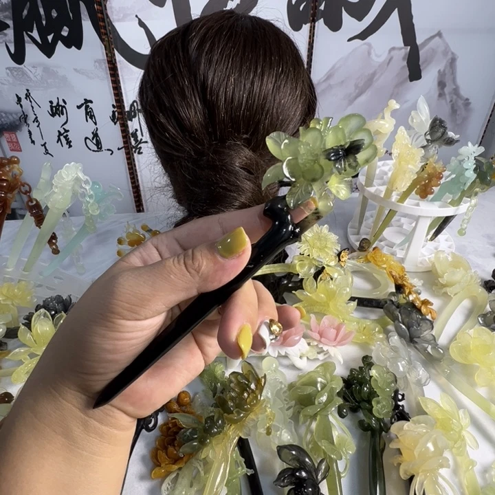 定制蛇纹石玉毛货发饰