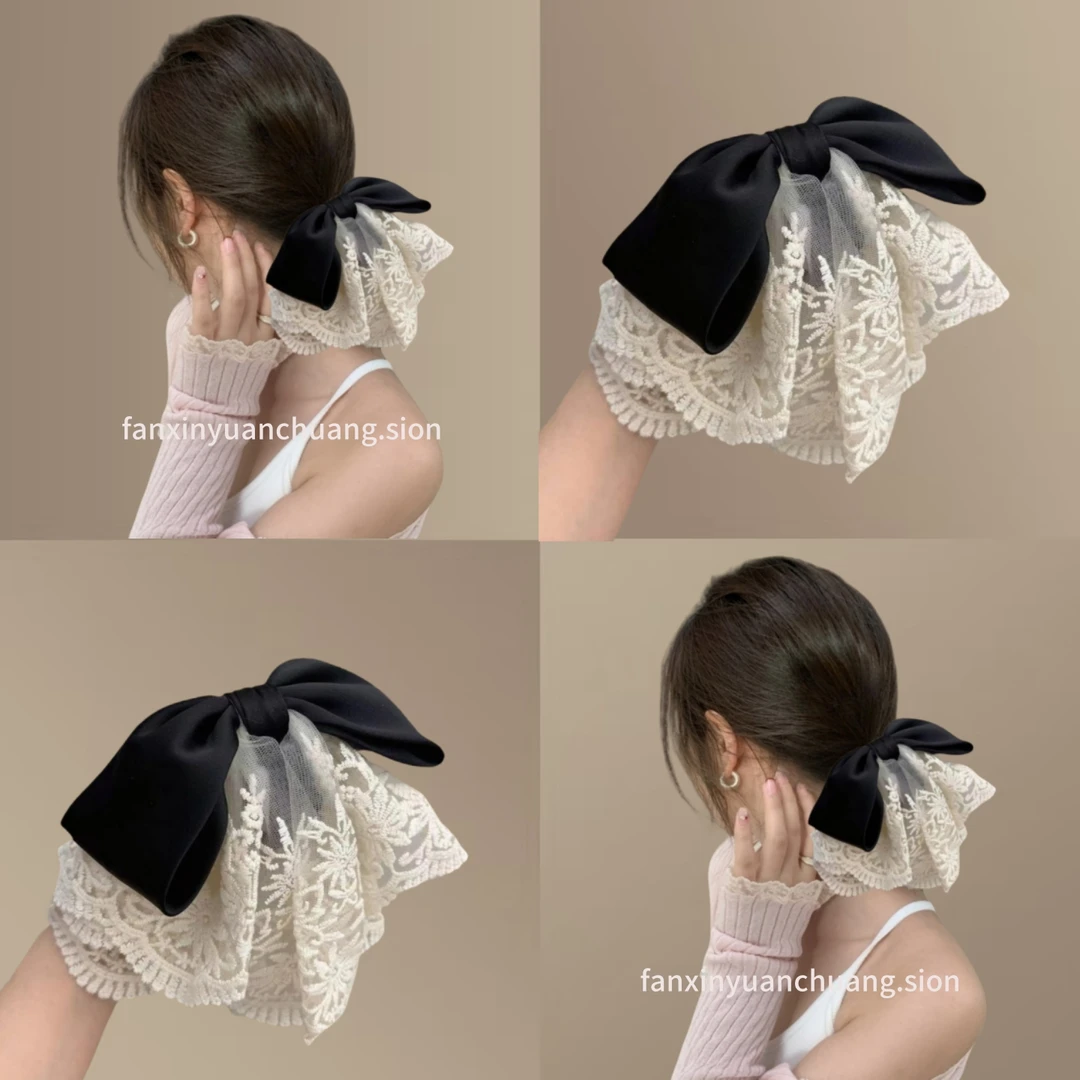 韩国气质高级感头饰马尾夹法式超大号复古蕾丝花边抓夹发卡鲨鱼夹