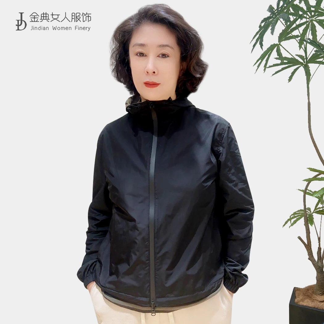 双面穿连帽休闲百搭长袖上衣 中年妈妈户外短外套女冲锋衣1550