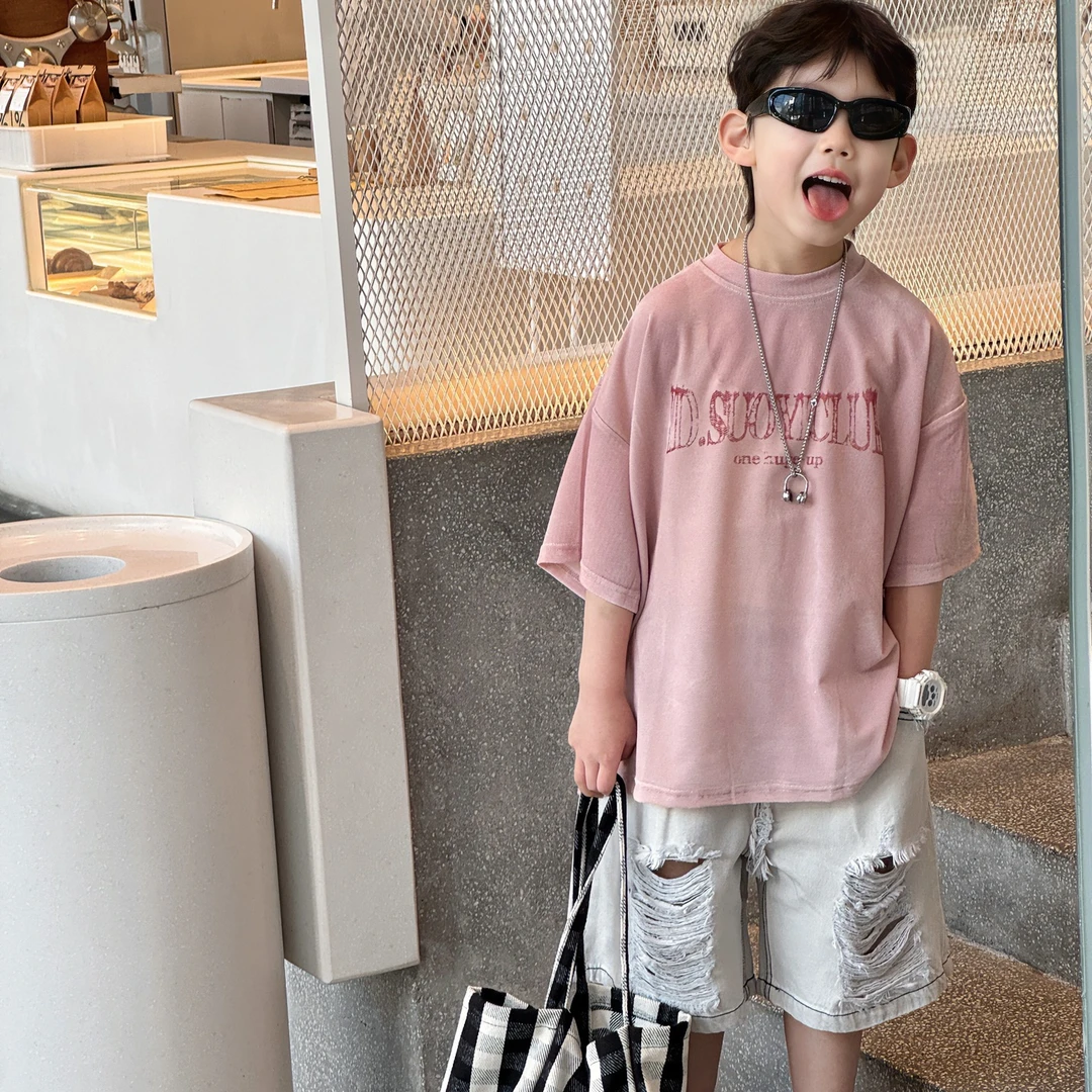 2025夏季新款韩版男童百搭字母透气设计感T恤儿童上衣短袖