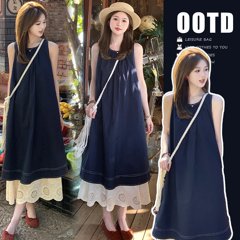 孕妇装韩版显瘦时髦洋气夏季接假两件背心连衣裙女气质宽松长裙子
