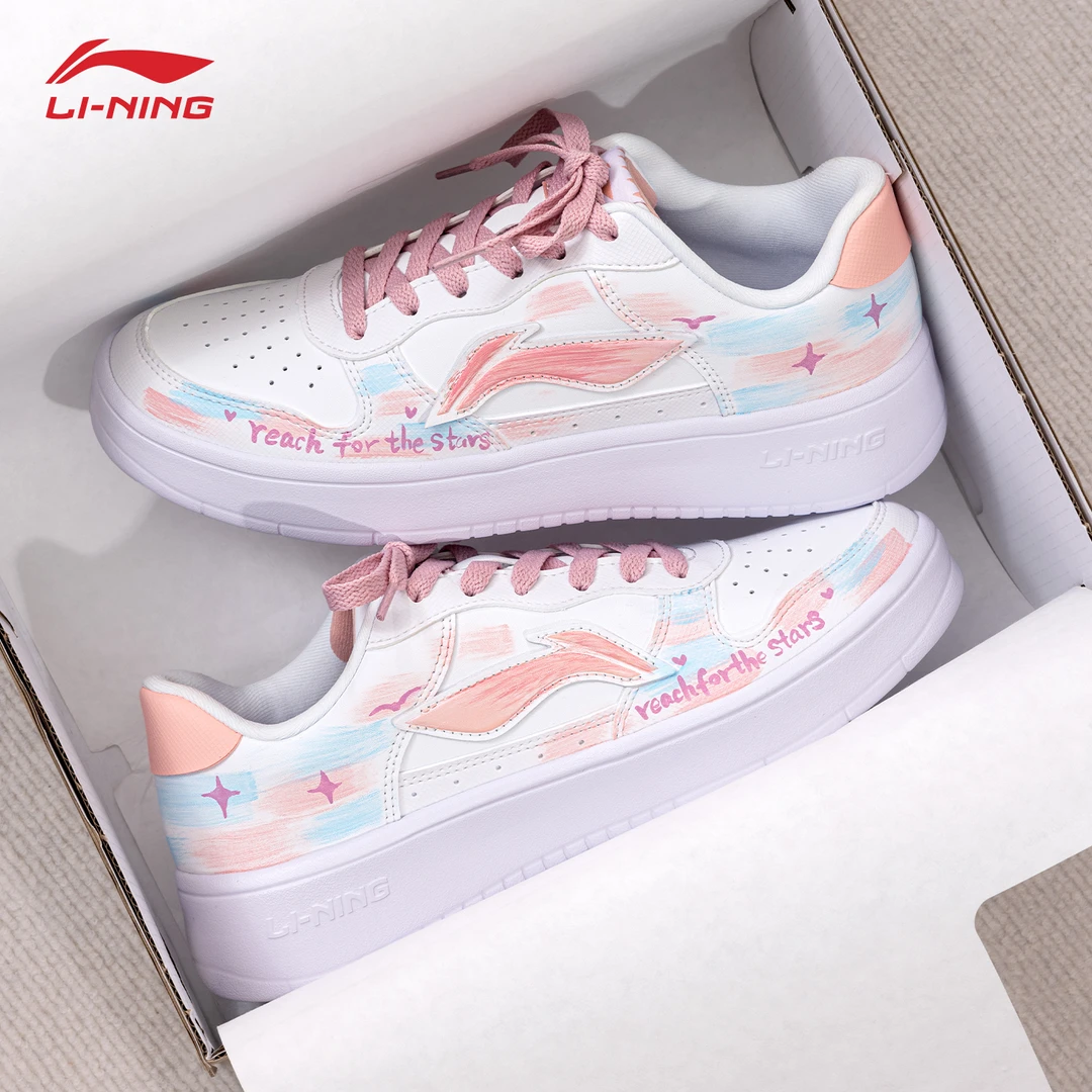 李宁定制板鞋女鞋 粉雾 浮舟秋新款个性diy喷绘潮鞋学生小白鞋女
