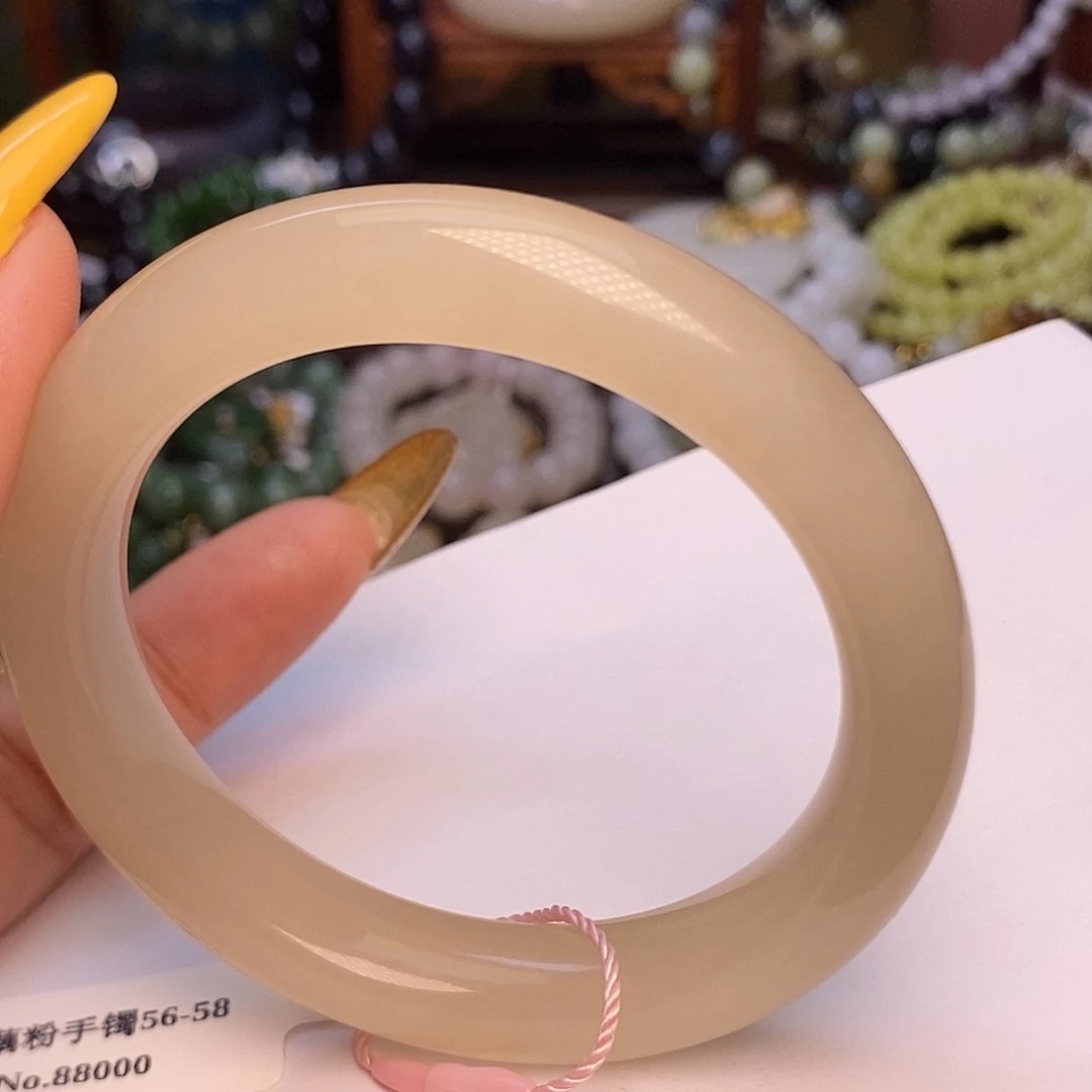 和田玉未镶嵌颈饰藕粉老矿料红粉收藏毕业级手镯56.6