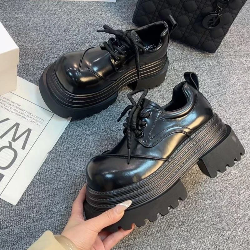 秋季真皮厚底7cm英伦风乐福鞋女2025早春圆头小个子增高德比皮鞋