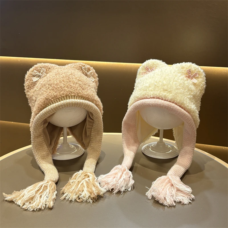 儿童帽子秋冬季护耳帽女童洋气百搭女孩针织帽加厚保暖宝宝毛绒帽