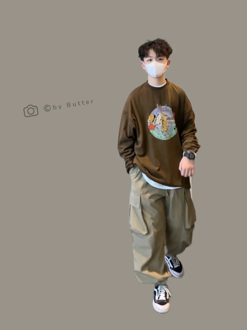 Y25007 男童长袖t恤春秋新款童装亲子装儿童美式复古宽松打底衫 A