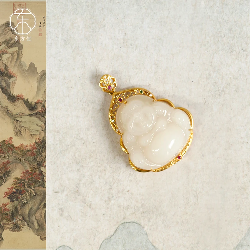 东方俪DOFUNLY【福运】和田玉佛公18K金吊坠玉环WYDZ霁月