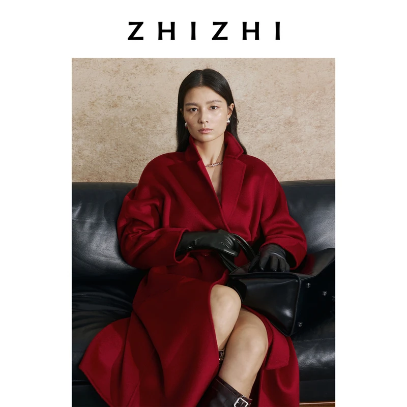 致知 昼夜乐 全羊毛经典平驳领长款毛呢大衣25年秋季ZZ2EAWW1040