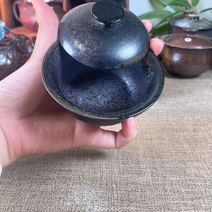 瓷片景德镇柴烧。 乌金盖碗22号