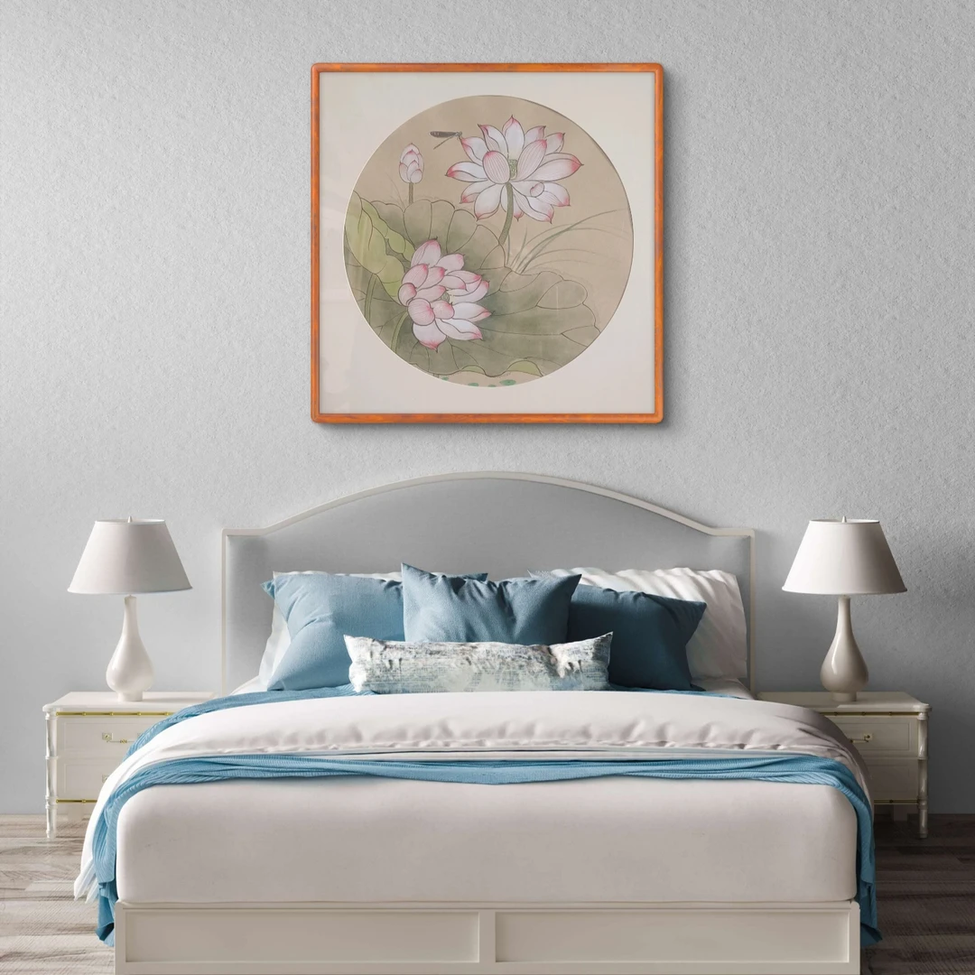 纯手绘工笔荷花客厅书房茶室卧室玄关走廊挂画H32