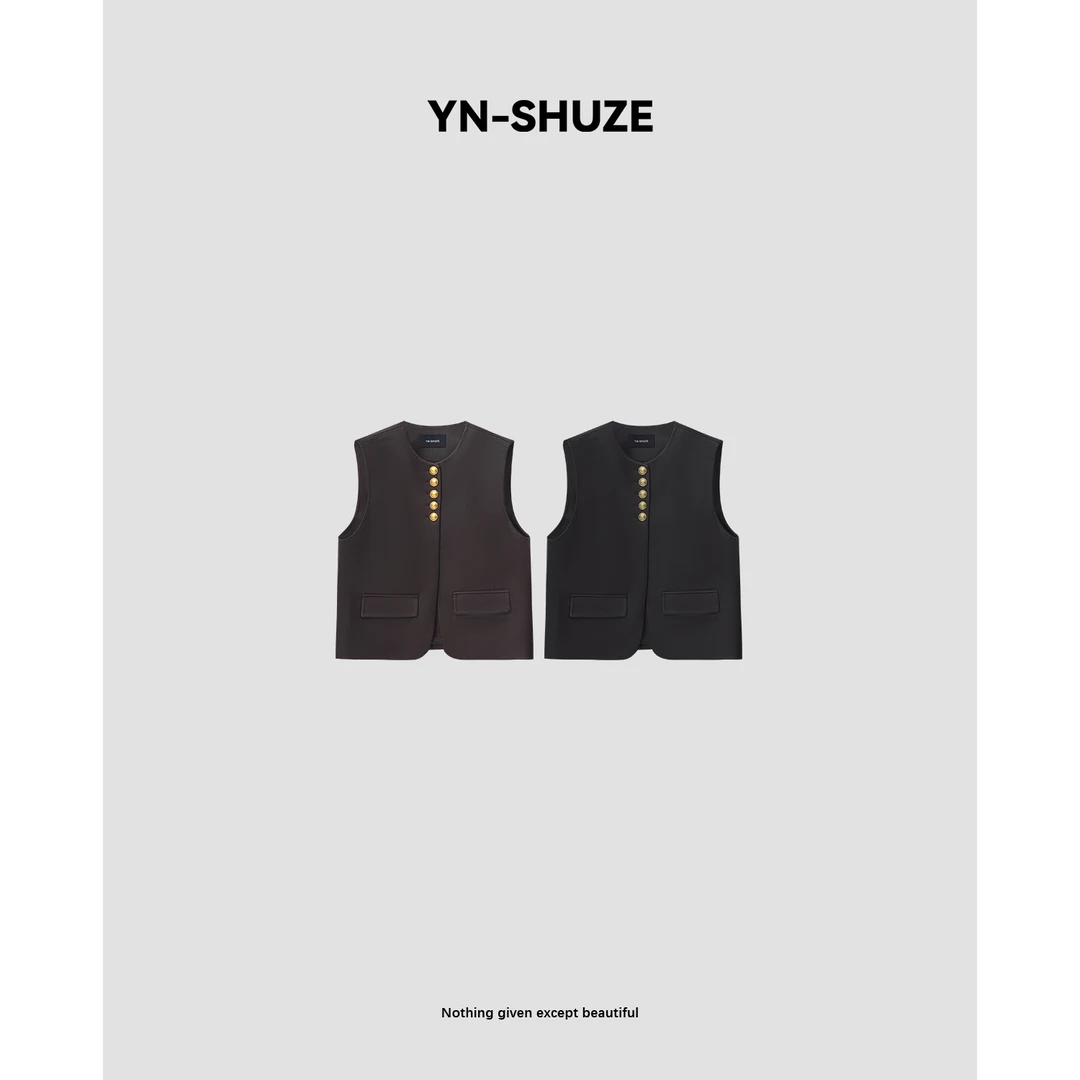 YN-SHUZE【复古回潮】短款皮马甲无袖外套女士马夹SZ-YNC-2024973