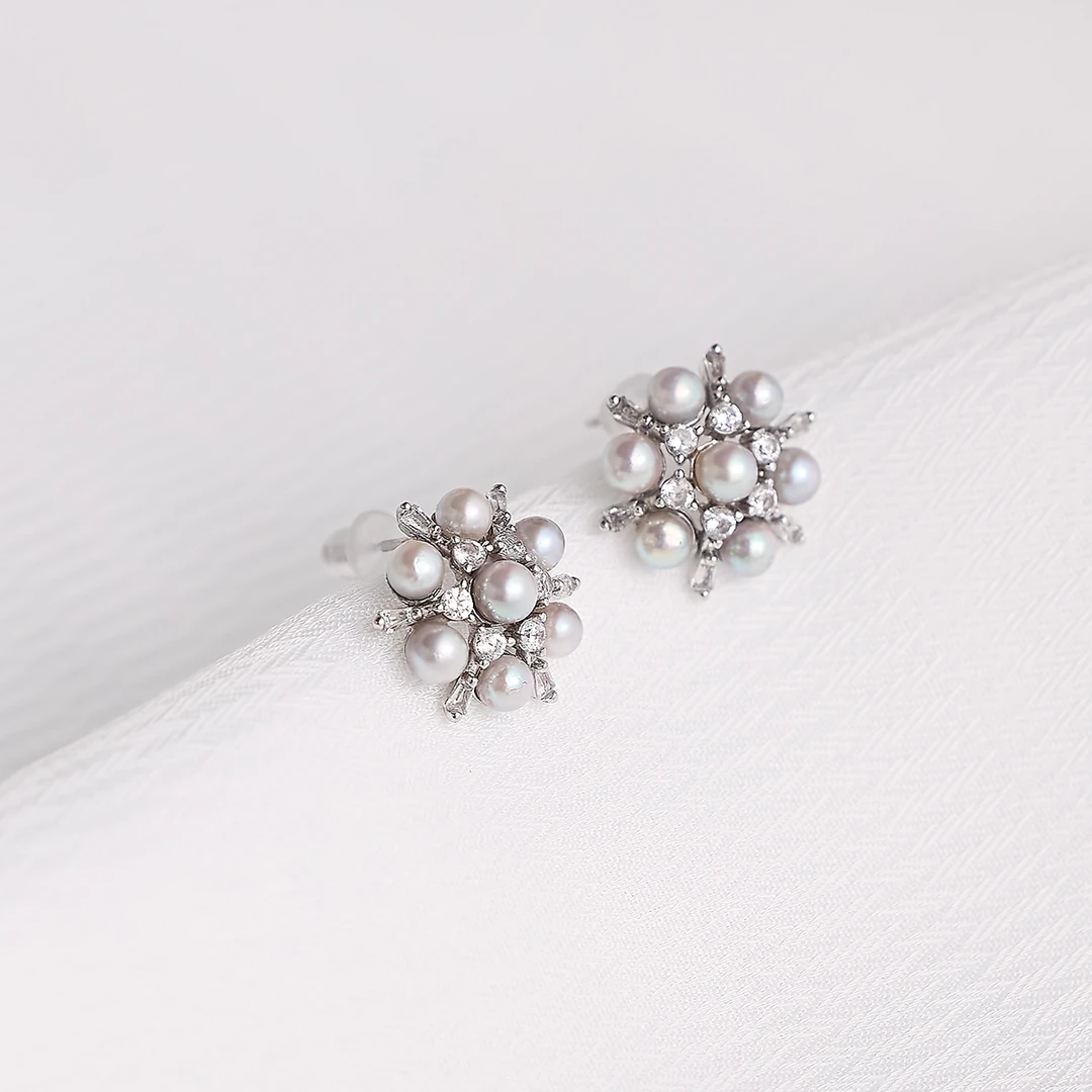 【LNDI】初雪 真多麻多珠雪花耳钉3-4mm/s925银23064822142