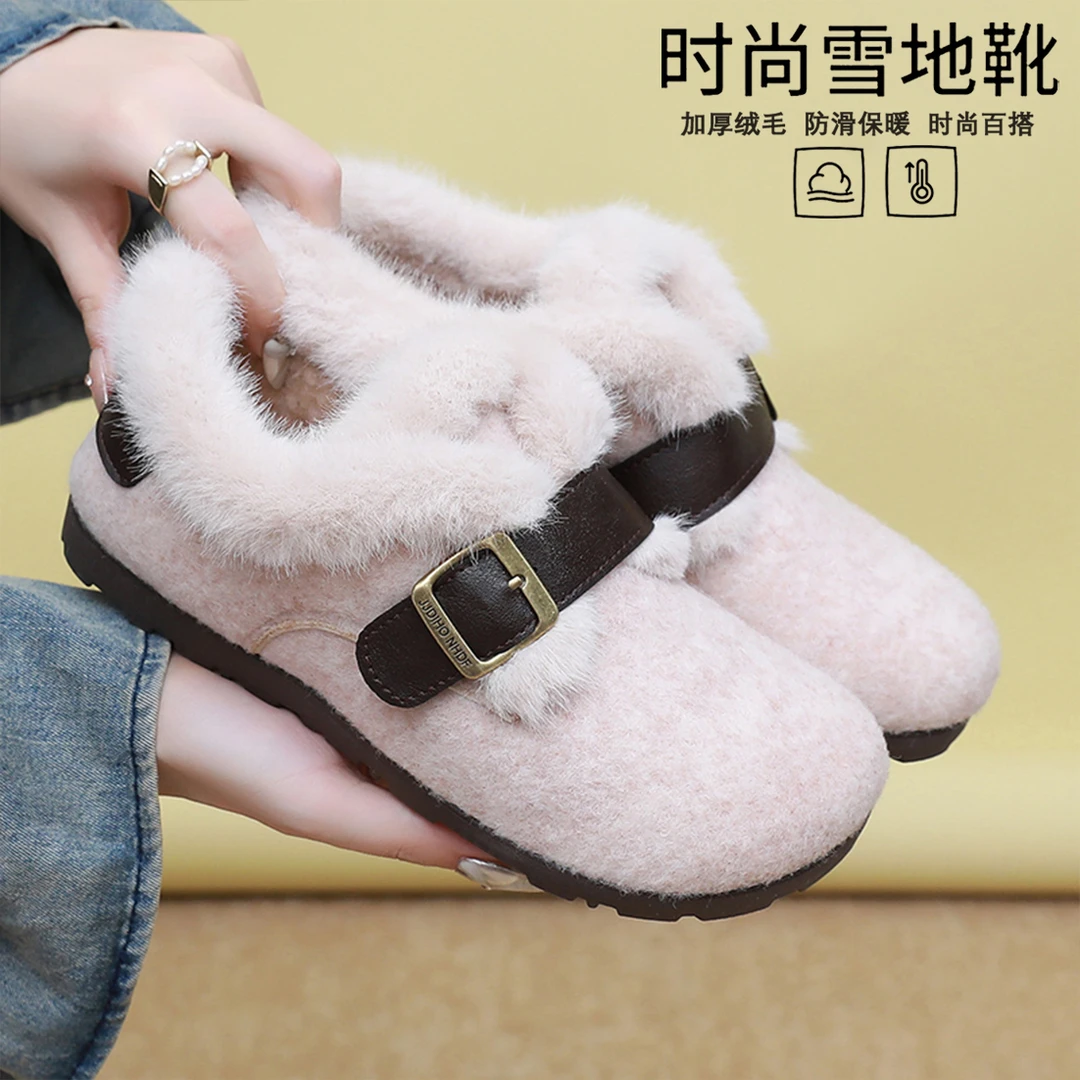 复古勃肯棉鞋冬季新款加绒加厚雪地靴一脚蹬妈妈鞋时尚百搭豆豆鞋