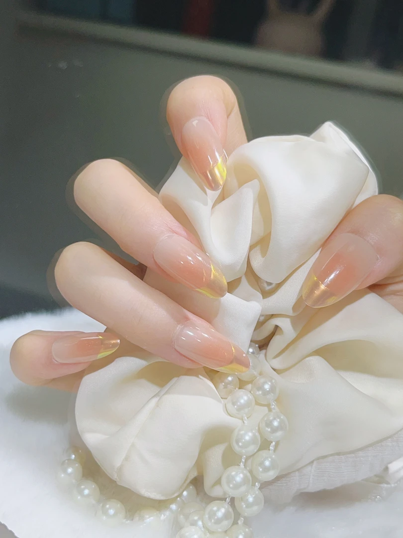 网红纯欲立体手工穿戴式甲夏日冰透落日橘渐变法式纯欲风气质简约