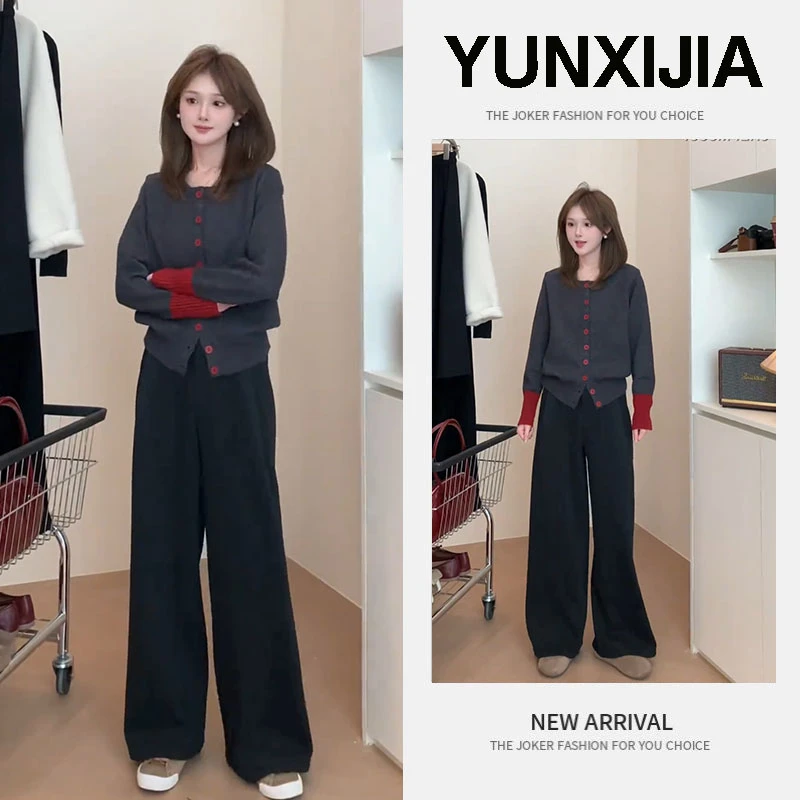 2025秋季新款时尚甜美减龄休闲简约设计感百搭开衫裤子两件套