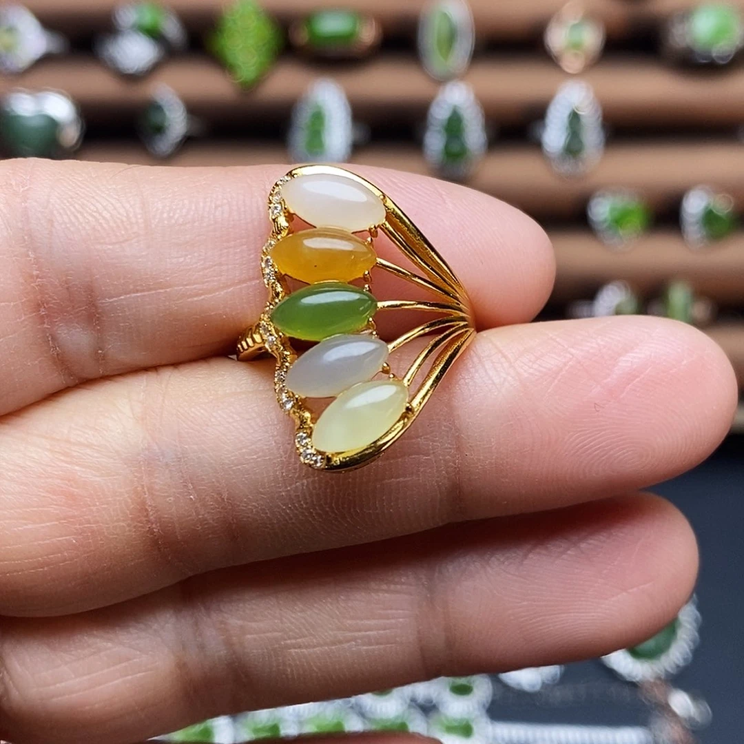 吊坠(不含链)银S925镶嵌和田玉戒指