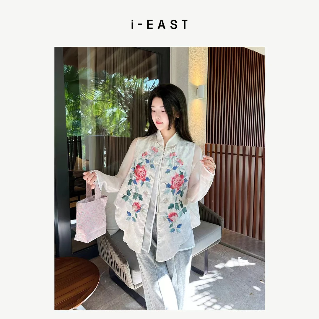 i-EAST 暗玫苍兰~新中式刺绣花朵马甲外套汉服-4C GF192