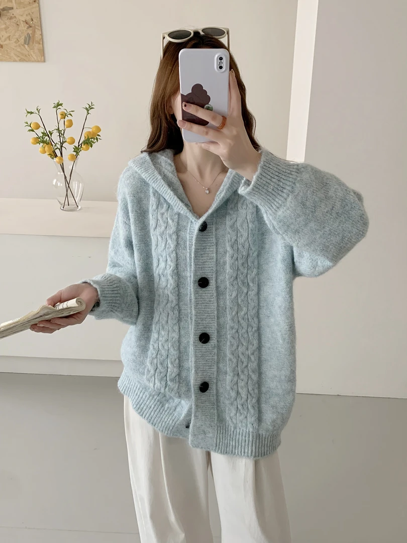 休闲风针织保暖纯色常规毛针织衫慵懒风cleanfit风时尚百搭外穿