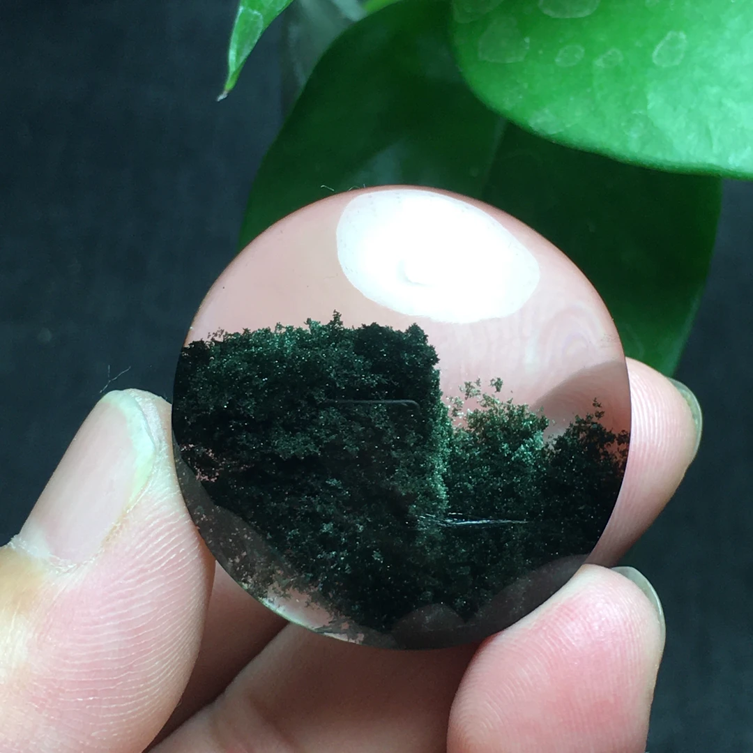 绿幽灵圆牌吊坠定制金字塔晶体通透颜色墨绿塔型好男女款