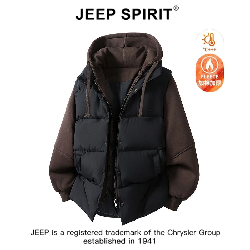 JEEPSPIRIT吉普冬季连帽棉服男潮流假两件拼色加厚保暖棉衣外套潮