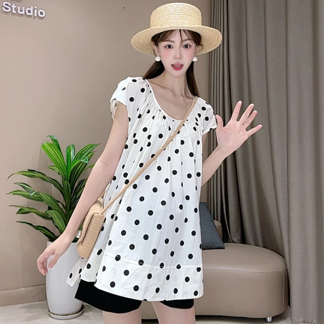 【落月光影】孕妇照夏季清凉透气甜美法式波点显瘦宽松显瘦上衣